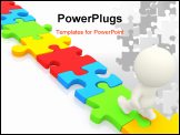 PowerPoint Template - 3D man walking on a colorful puzzle isolated over a white background