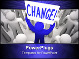 PowerPoint Template - A blue person stands out in a crowd holding a sign reading Change