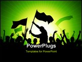 PowerPoint Template -  crowd of people with flags and banners. Each person on the front row is an individual moveable obj