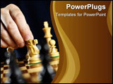 PowerPoint Template - Hand moving a knight chess piece on wooden chessboard