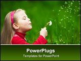 PowerPoint Template - Little blond girl puffing a dandelion with flying seeds