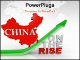 PowerPoint Template -  map of China riding an arrow upward over the words On the Rise symbolizing the emergence of the co