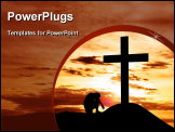 PowerPoint Template - Dramatic sky scenery with a mountain cross and a man seated hopelessly under the cross