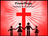 PowerPoint Template - Christian family holding hands and standing in front of a giant cross symbol.