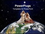PowerPoint Template - ativity scene with Jesus Maria and Joseph sitted at the top of globe on thespace background under t
