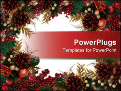 PowerPoint Template - mage and illustration composition Christmas design with holly, pinecones, leaves, apples and berrie