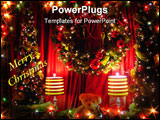 PowerPoint Template - A teddy sitting between two small christmas trees and two lamps with a wreath over his head