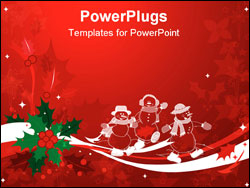 PowerPoint Template - Red & green Christmas background of holly and ribbons