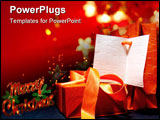 PowerPoint Template - Red Xmas gift box behind tree lights make happiness