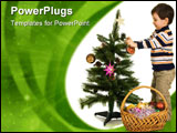 PowerPoint Template - little boy decorates a Christmas fur-tree on white background