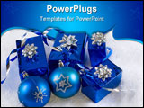 PowerPoint Template - Blue boxes and Christmas blue balls are on the white fur