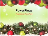 PowerPoint Template - Christmas border of evergreen, ornaments, lights and snow.