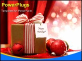 PowerPoint Template - Gold Christmas gift box and ornaments with sparkle lights in background
