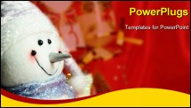 PowerPoint Template - Abstract Christmas background with snowman and crackers against red silk