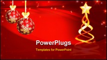 PowerPoint Template - gold Christmas tree over red background with stars