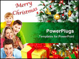 PowerPoint Template - Family and a Christmas Tree. Over white background