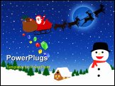 PowerPoint Template - Santa Claus on sledge with Magic Deers flying over night winter and delivering his christmas gifts