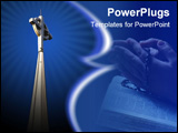 PowerPoint Template - radiant white church steeple with cross on dark blue and black background