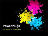 PowerPoint Template - Splatters of process cyan magenta yellow on black background