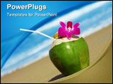 PowerPoint Template - View of nice fresh tropic cocktail decorated with orchid on sandy beach