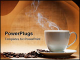PowerPoint Template - Cup of hot coffee about the ferry and grains of coffee on grunge a background. Old tone