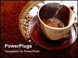 PowerPoint Template - Coffee making. Hot water flows into cup with coffee.