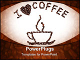 PowerPoint Template - Coffee cup coffee smoke and a message I heart coffee drawn with dark coffee beans isolated on white