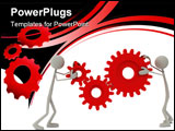 PowerPoint Template - 3D figures holding cog wheels in red