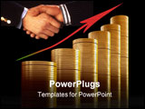 PowerPoint Template - business graph made out of coins over a black background - 3D art.
