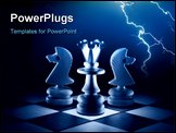 PowerPoint Template - The Chess figures on dark background. The Queen and two horses.