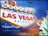 PowerPoint Template - elcome to las vegas sign with plane flying overhead in las vegas *** Note, slight graininess, best 