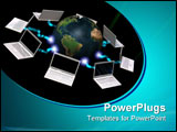 PowerPoint Template - Communication concept Earth surrounded by laptops abstract waving background