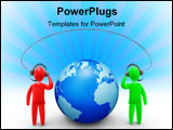 PowerPoint Template - Two men communicating around world using internet connection.