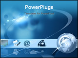 PowerPoint Template - Blue conceptual background for communication business. Mail telephone write and computer.
