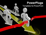 PowerPoint Template - Three business people running with briefcases cross the finish line