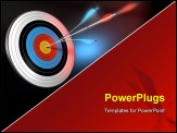 PowerPoint Template - one blue arrow splitted with a red arrow hitting the center of a target 3d render over black blue and red background