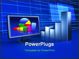 PowerPoint Template - lcd screen and financial chart on blue background