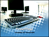 PowerPoint Template - Computers on a desktop in a modern office building
