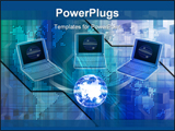 PowerPoint Template - lue computers connected cyber data business globe hues internet laptop mail server space telecommun