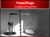 PowerPoint Template - A scale with bills balancing a symbol of time to illustrate the concept of time and money.
