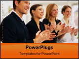 PowerPoint Template - Photograph of a European-style business team applauding.
