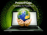 PowerPoint Template - Hands with Earth coming from laptop screen
