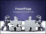 PowerPoint Template - 3D render of a robot solving jigsaw puzzle