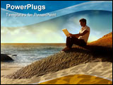 PowerPoint Template - men using laptop in a enchanting sea scape at the sunset
