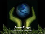 PowerPoint Template - Green hands with leaf pattern holding earth globe - earth conservation concept