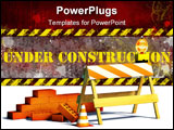 PowerPoint Template - Under construction barrier and traffic cone. Digital illustration clipping path included.