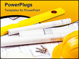 PowerPoint Template - Construction plans and tools placed on plans and papers