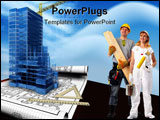 PowerPoint Template - Smiling builder people. Isolated over white background