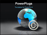 PowerPoint Template - d illustration of a chrome metallic copyright symbol sitting in front of a glossy transparent globe