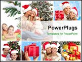 PowerPoint Template - Young happy couple near a Christmas tree. Isolated over white background